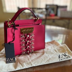 Zac Posen Pearl Metallic Fowers Raspberry Handbag.